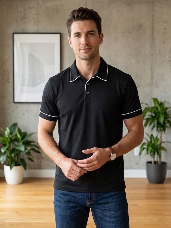 Armani Exchange Other - Armani Exchange Men's Sz XL Black Polo Shirt Contrast Piping Tipped Regular Fit